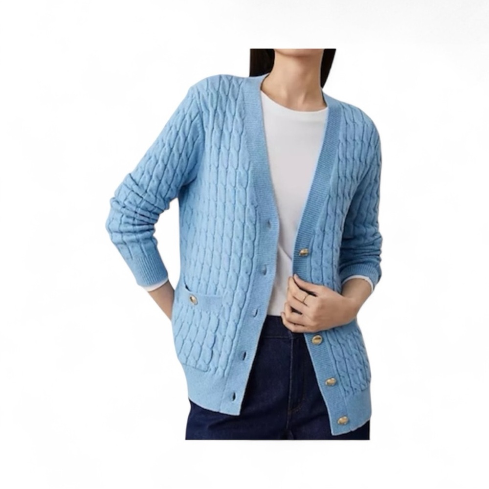 Ann Taylor Blue Cable Knit Cardigan Sweater